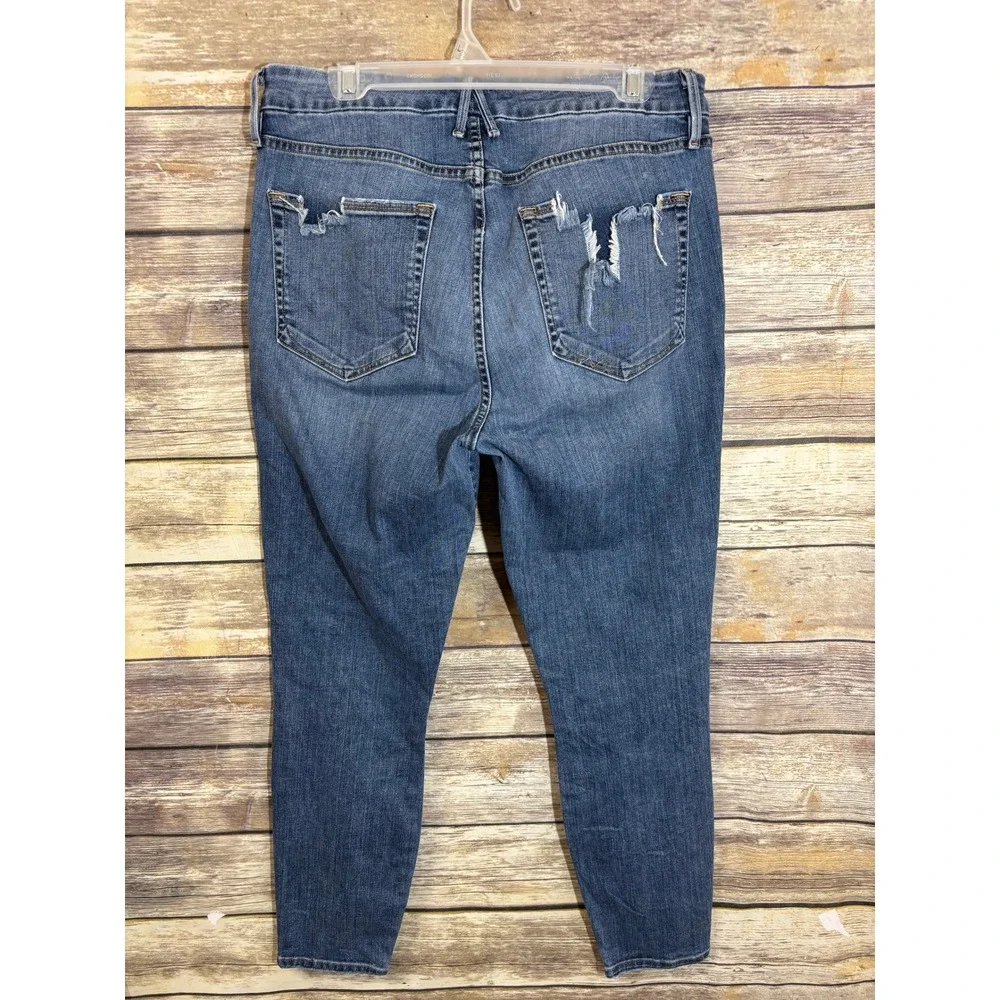 Good American Good Legs Ripped Crop Skinny Jeans 14 32 High Rise Destroy Blue187